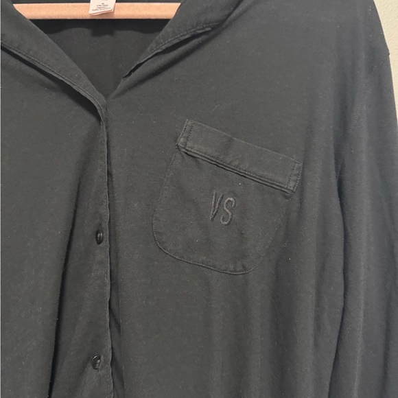 VS Black Button Up VS Logo Pocket Pajama Shirt - Picture 5 of 8